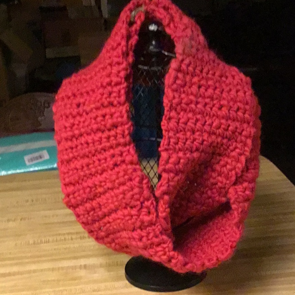Red Wool Handmade Infinity Scarf - Picture 3 of 3